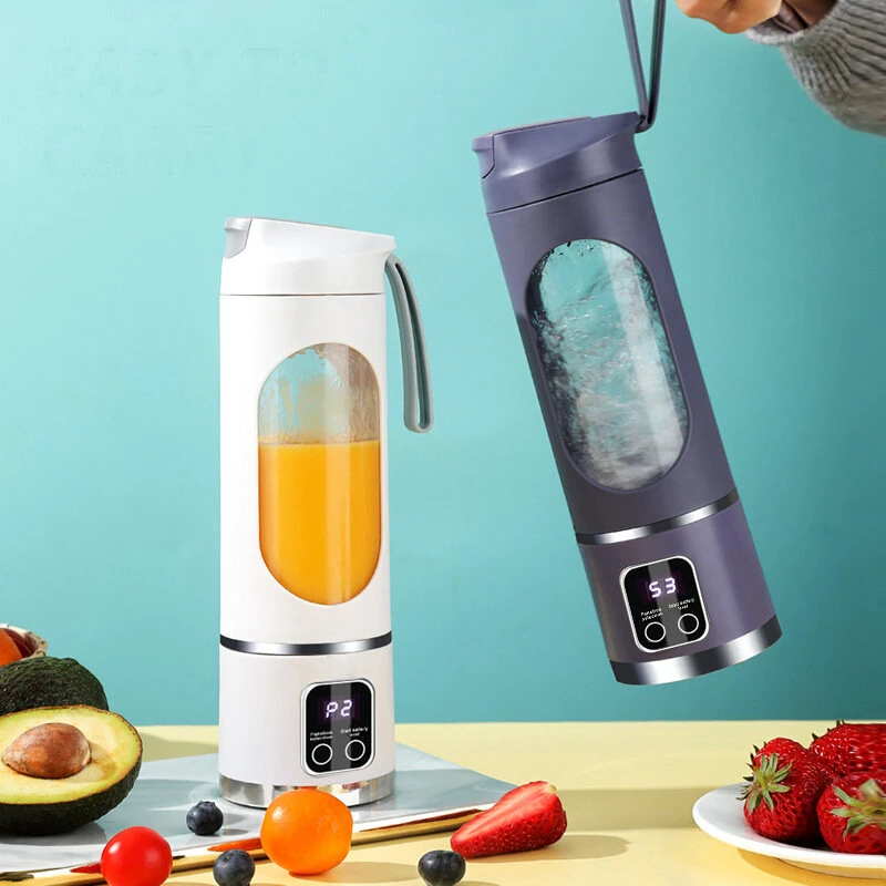 (image for) 450ml Portable Juicer Cup 12 Blade Head USB Charging Mini Blender Electric Juicer 3 Gears Double Cover Fruit Mixer